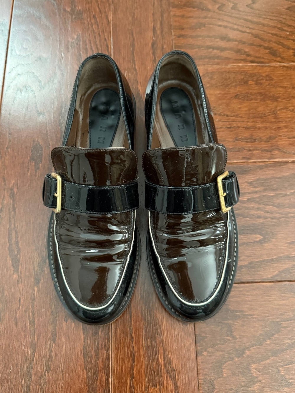 Black/Brown patent leather MARNI Loafers, Women size 36.5